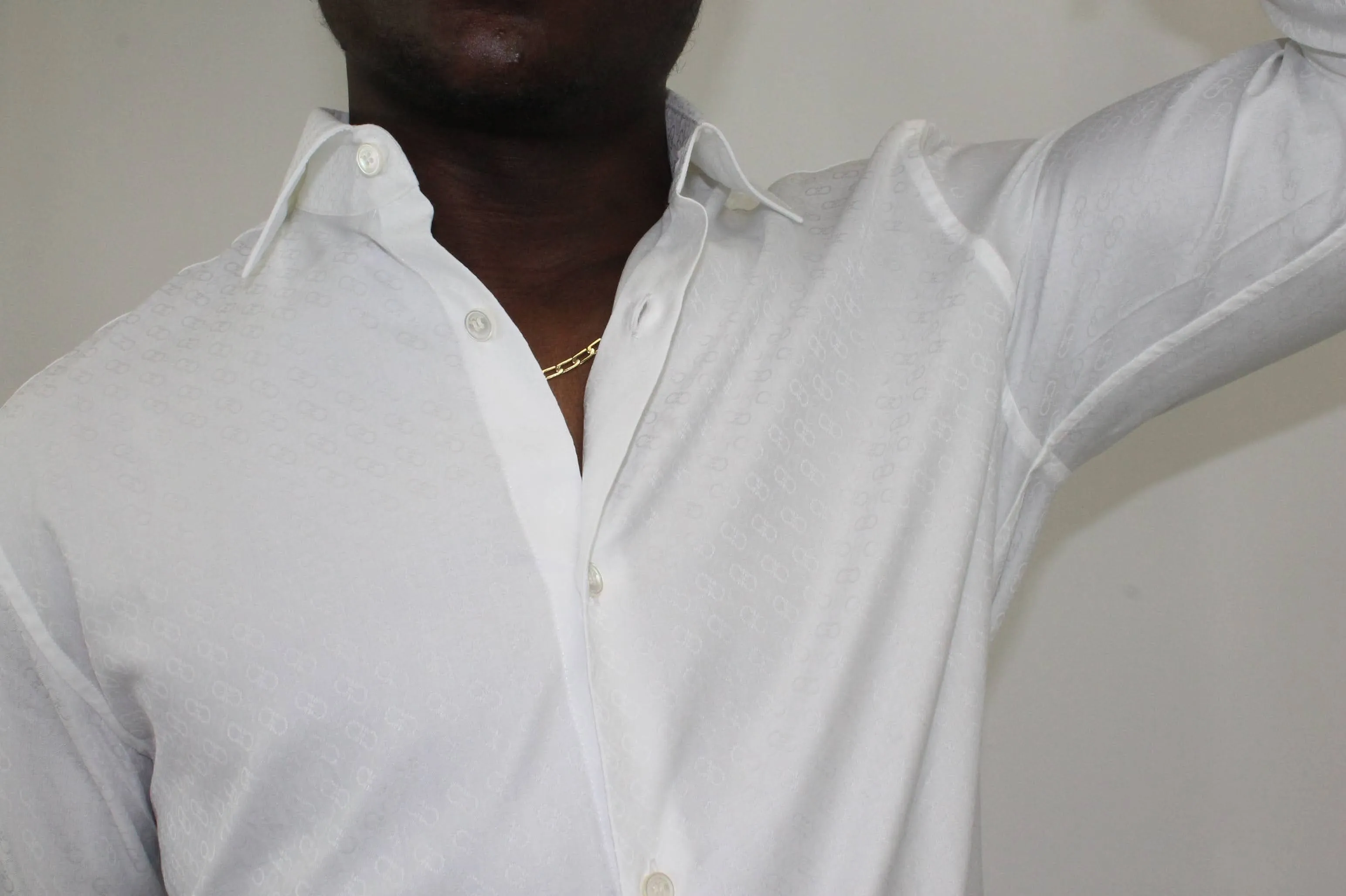 Salvatore Ferragamo Tonal Gancini Print Men's Button-Down Shirt in White