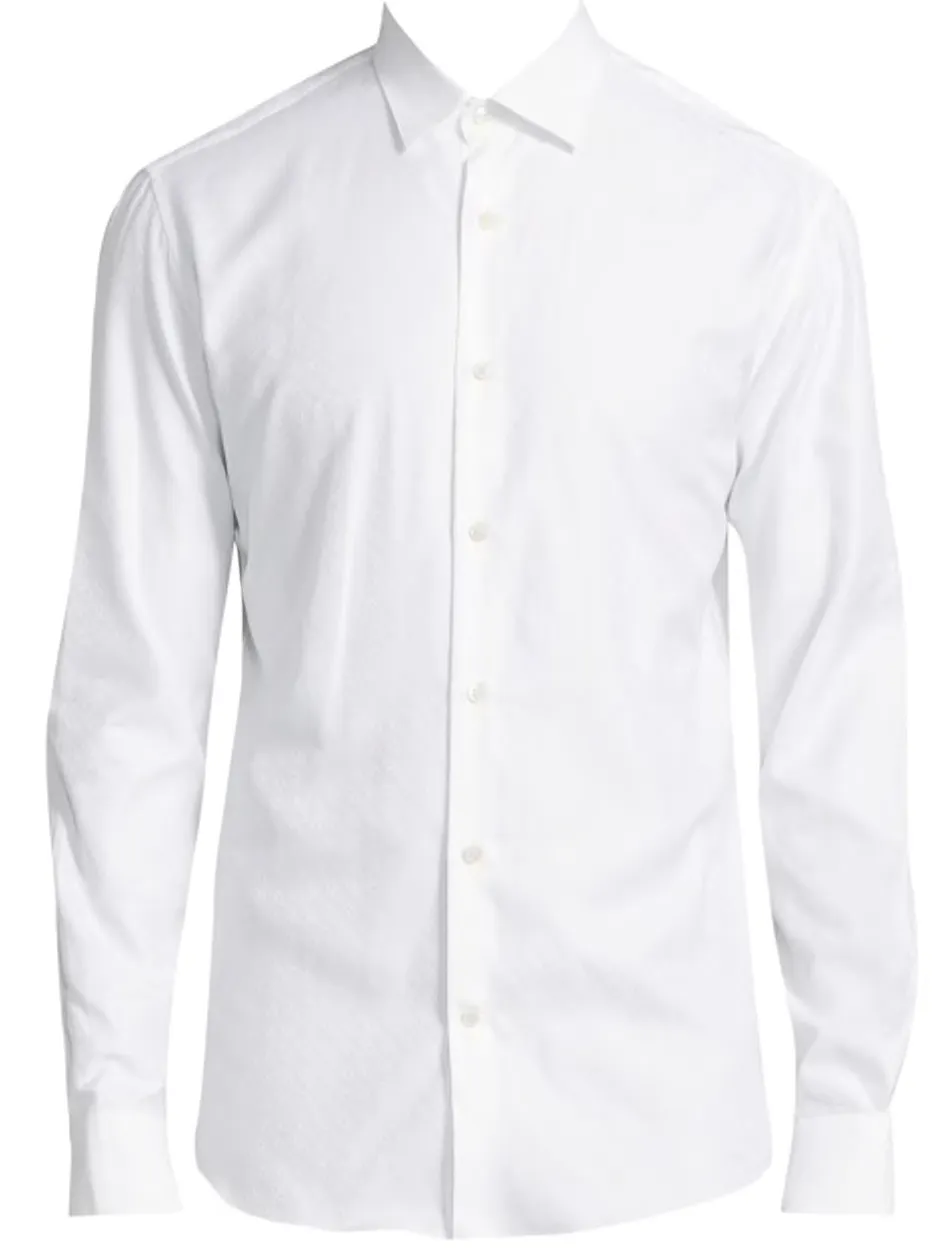 Salvatore Ferragamo Tonal Gancini Print Men's Button-Down Shirt in White