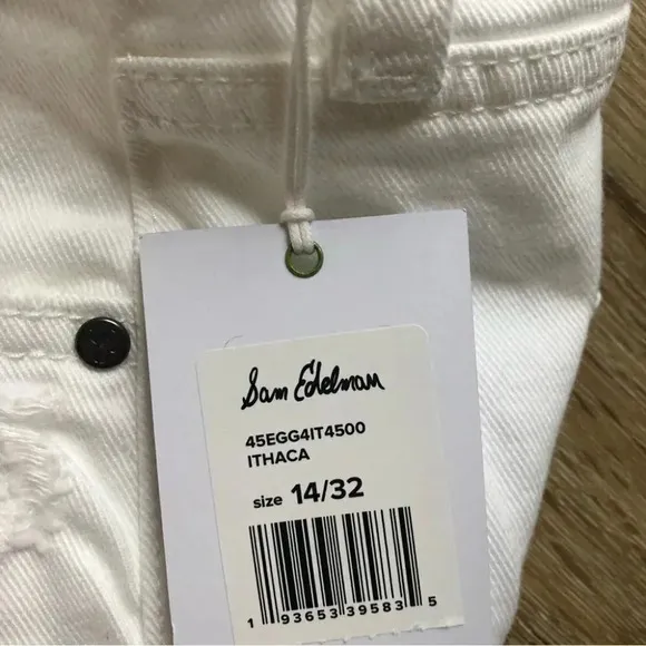 Sam Edelman The Stiletto Straight High Rise Distressed White Jeans Size 14 NWT