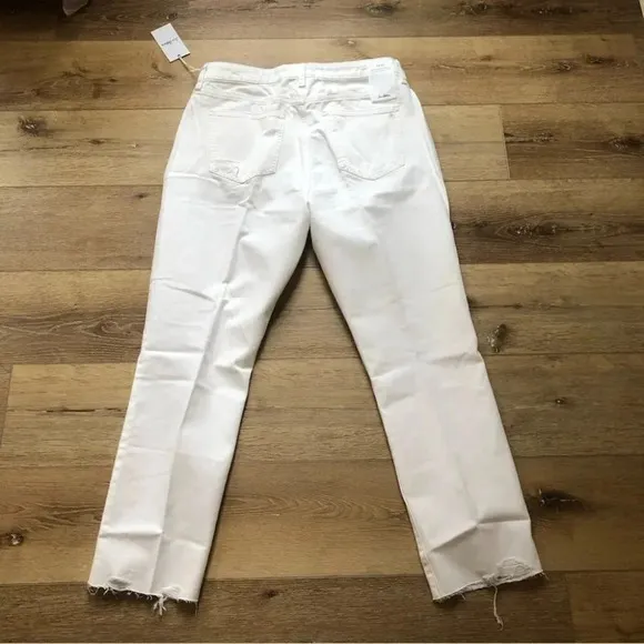 Sam Edelman The Stiletto Straight High Rise Distressed White Jeans Size 14 NWT