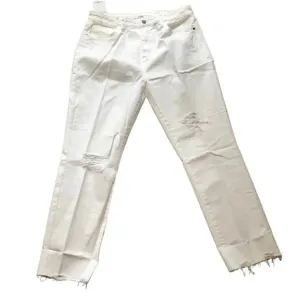 Sam Edelman The Stiletto Straight High Rise Distressed White Jeans Size 14 NWT