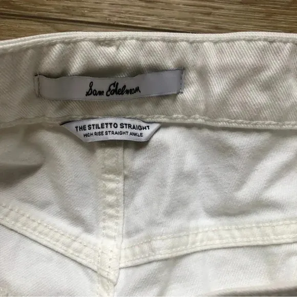 Sam Edelman The Stiletto Straight High Rise Distressed White Jeans Size 14 NWT