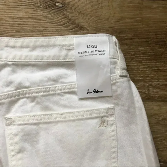 Sam Edelman The Stiletto Straight High Rise Distressed White Jeans Size 14 NWT