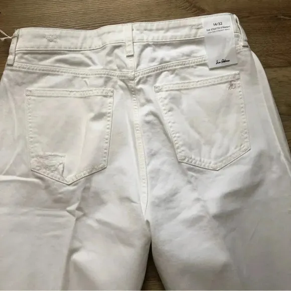 Sam Edelman The Stiletto Straight High Rise Distressed White Jeans Size 14 NWT