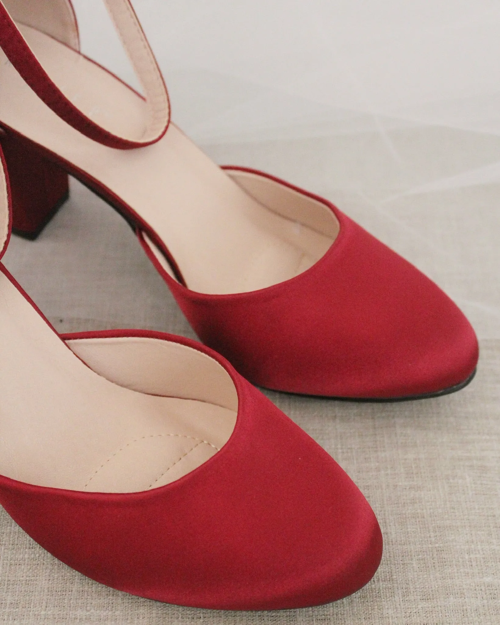 Satin Block Heel with Ankle Strap