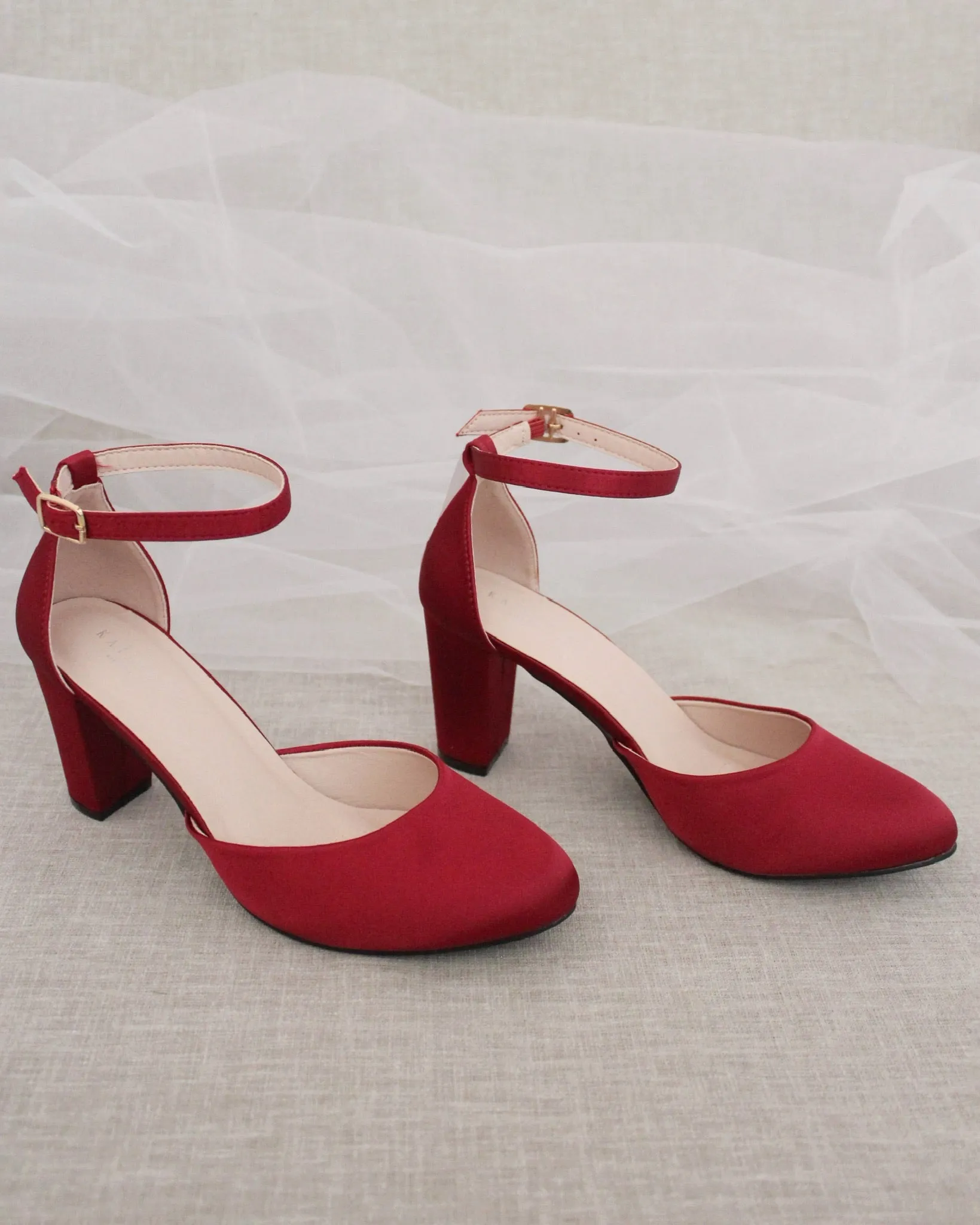 Satin Block Heel with Ankle Strap