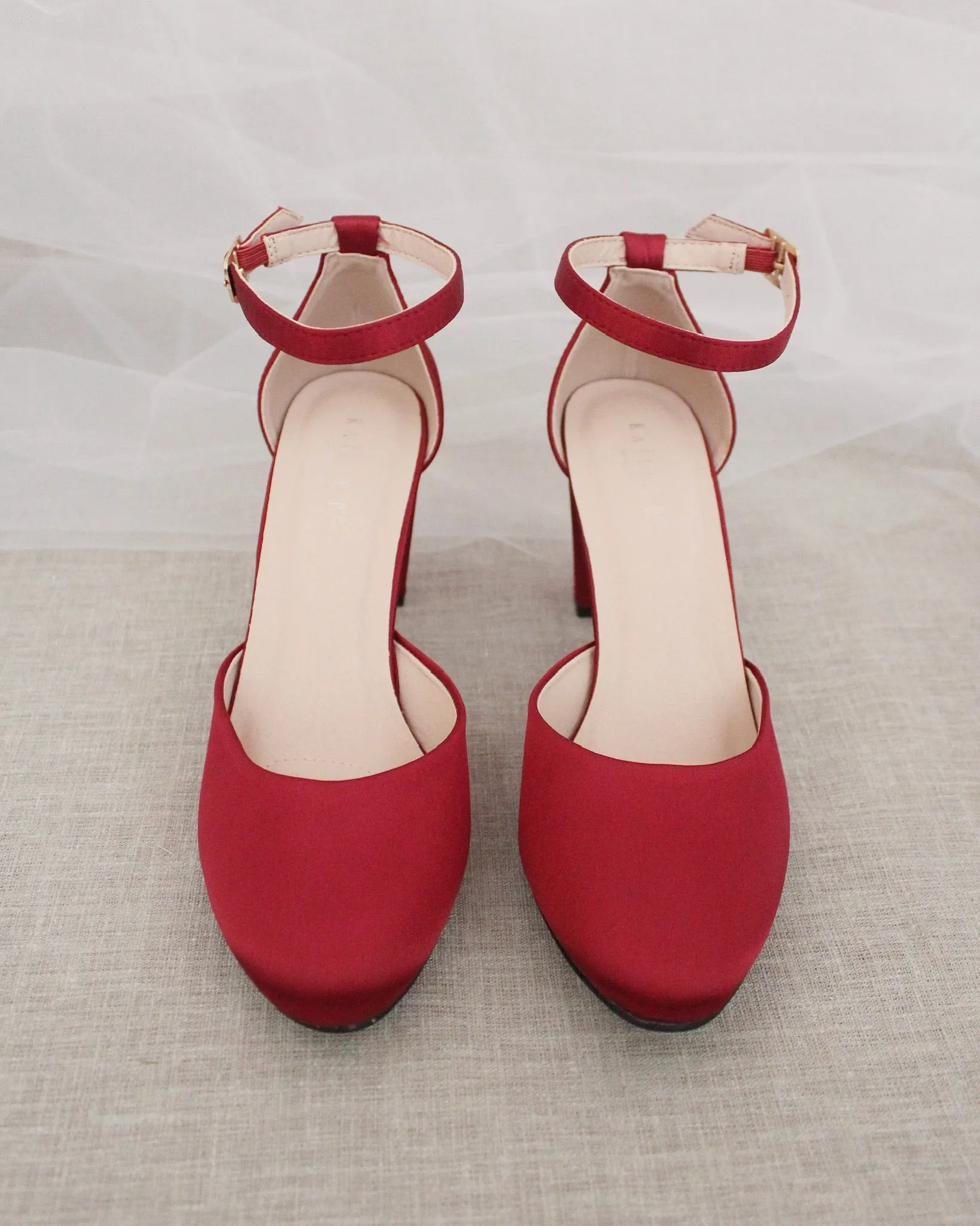 Satin Block Heel with Ankle Strap