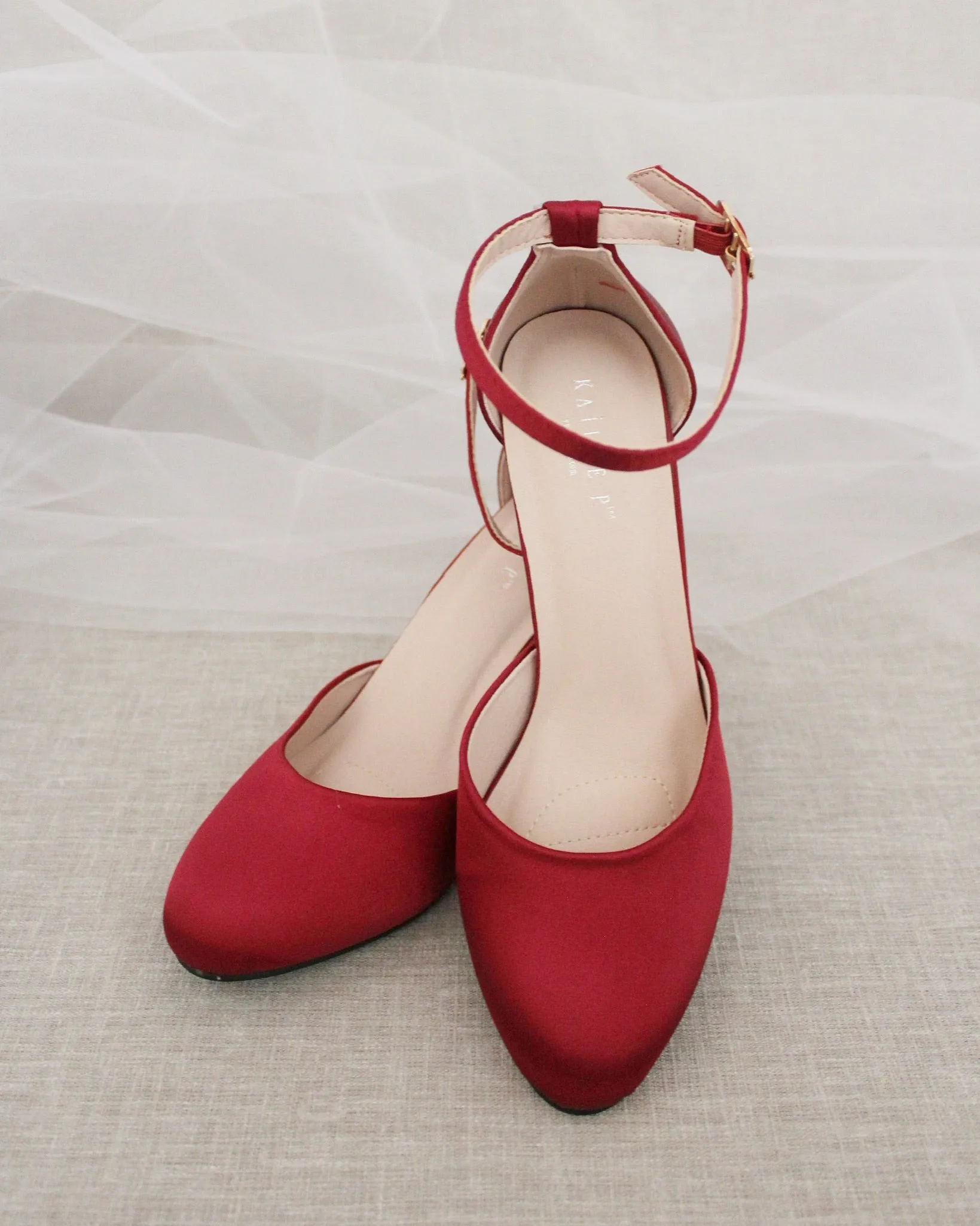 Satin Block Heel with Ankle Strap
