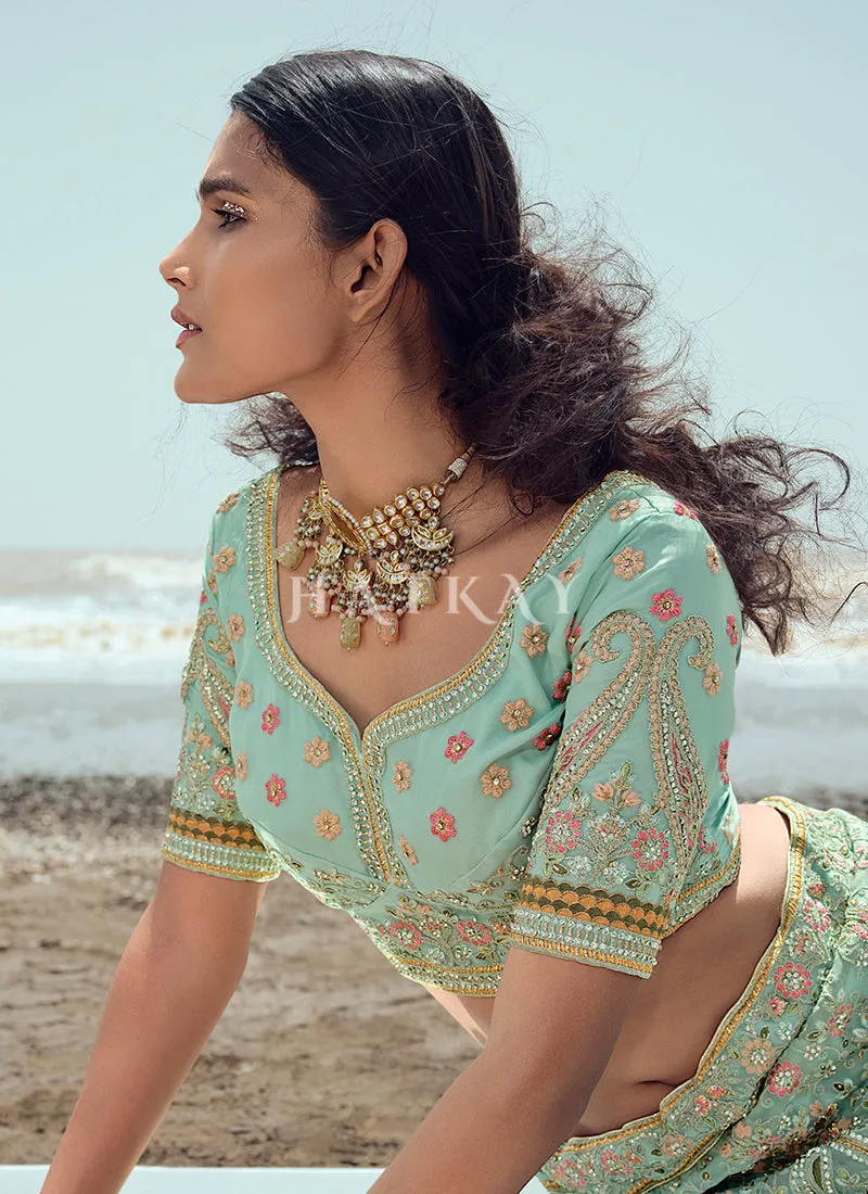 Sea Green Zarkan Embroidered Designer Lehenga Choli