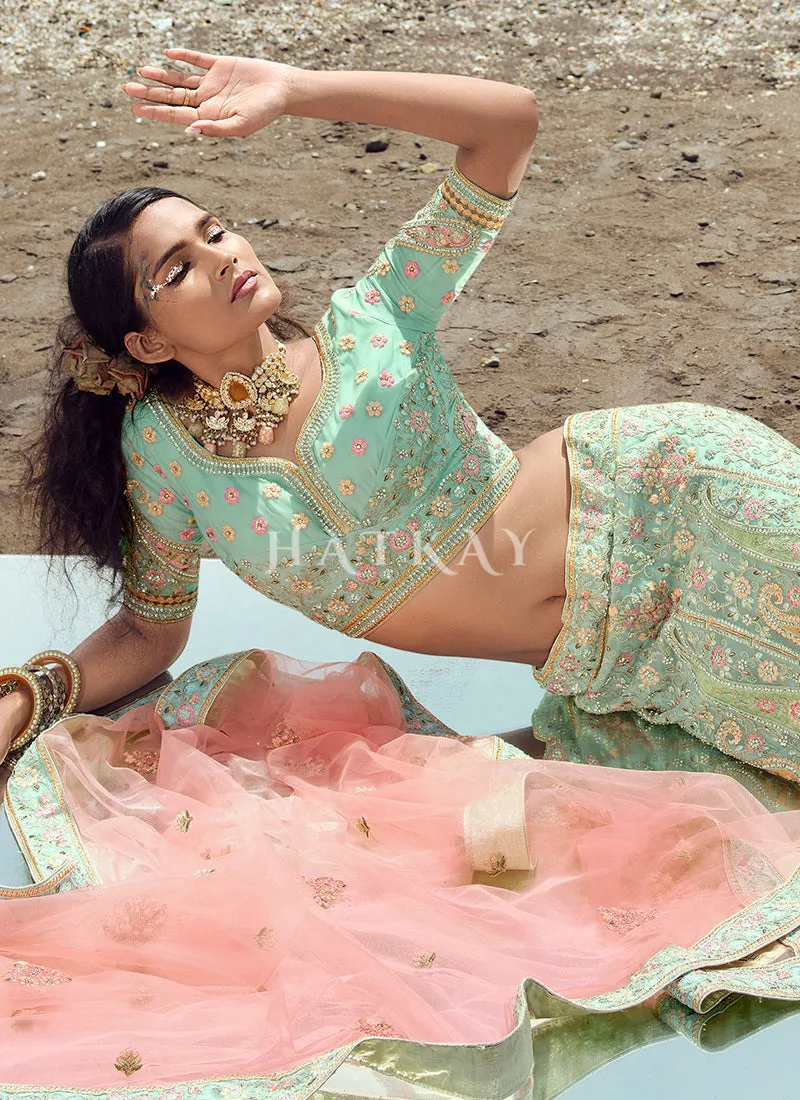 Sea Green Zarkan Embroidered Designer Lehenga Choli