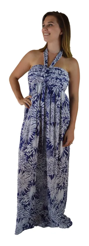 Secret Beach - Wailea Long Dress - Chrysanthemum - Navy / White