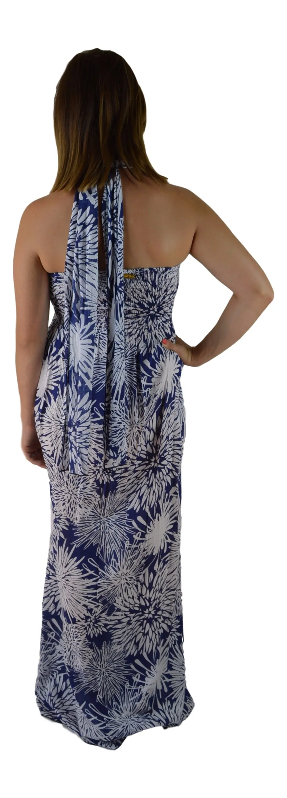 Secret Beach - Wailea Long Dress - Chrysanthemum - Navy / White