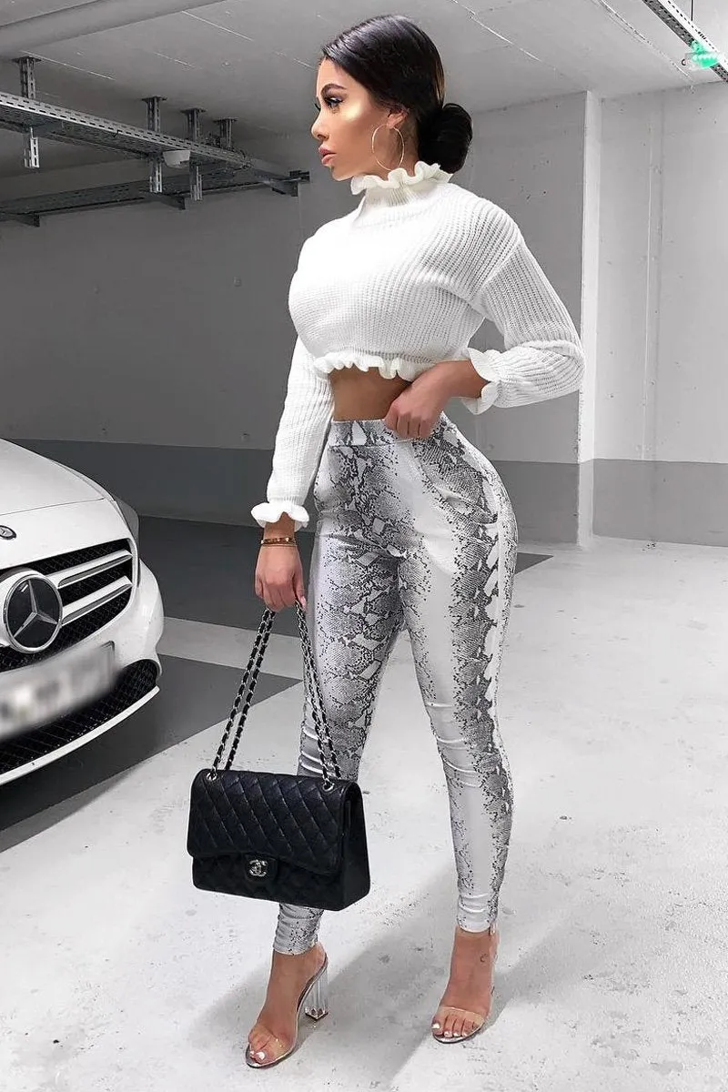 Silver Snake Shimmer High Waist Skinny Trousers - Briele