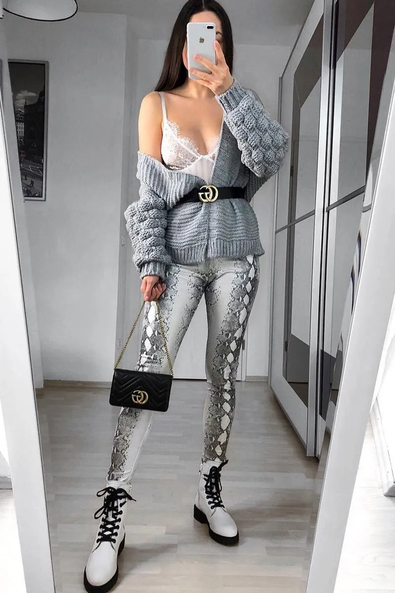 Silver Snake Shimmer High Waist Skinny Trousers - Briele