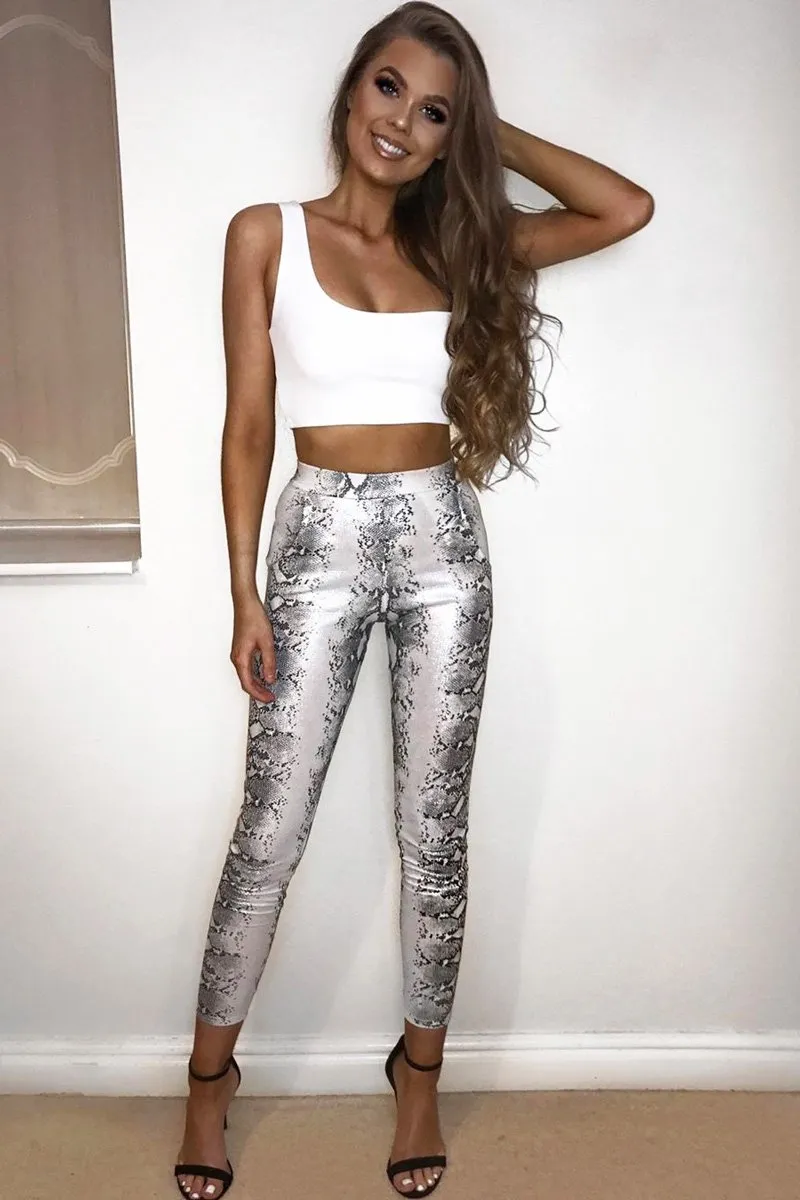 Silver Snake Shimmer High Waist Skinny Trousers - Briele