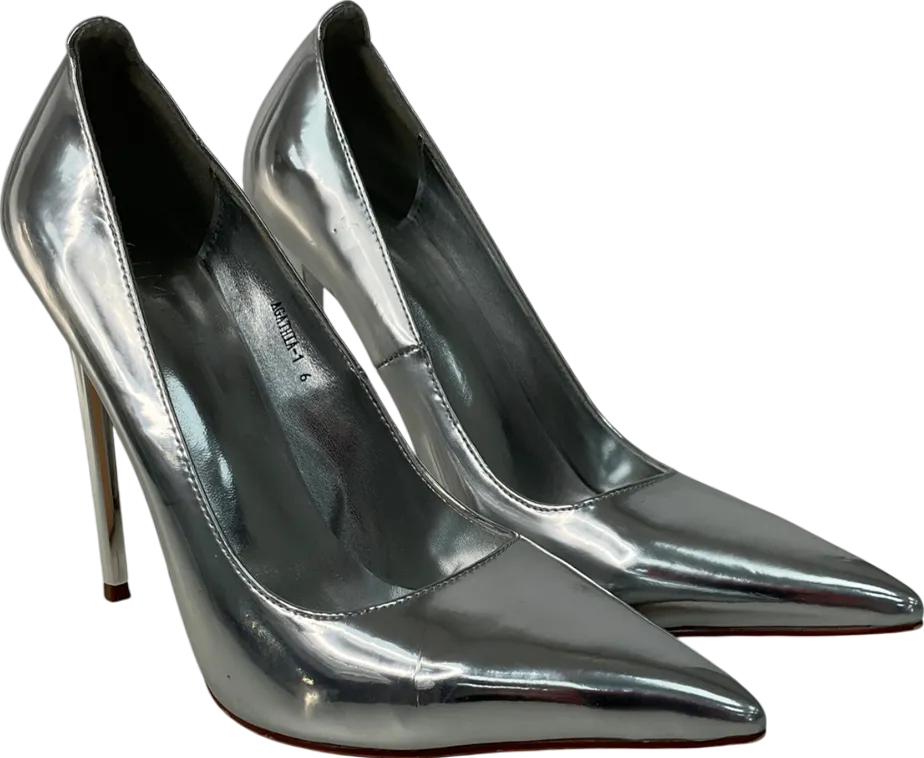 Simmi London Metallic Agathia Silver Mirror Stiletto Court Heels UK 6 EU 39 👠