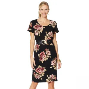 Slinky Brand Women's Floral Short Sleeve Knit Dress