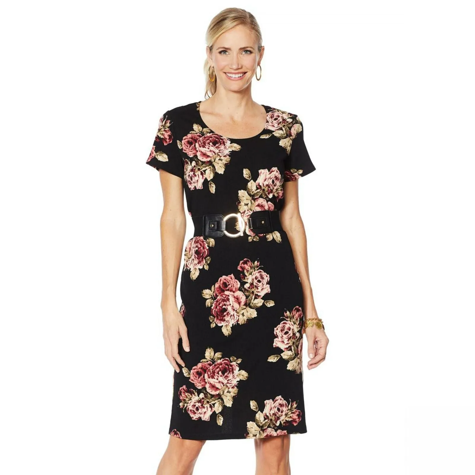 Slinky Brand Women's Floral Short Sleeve Knit Dress