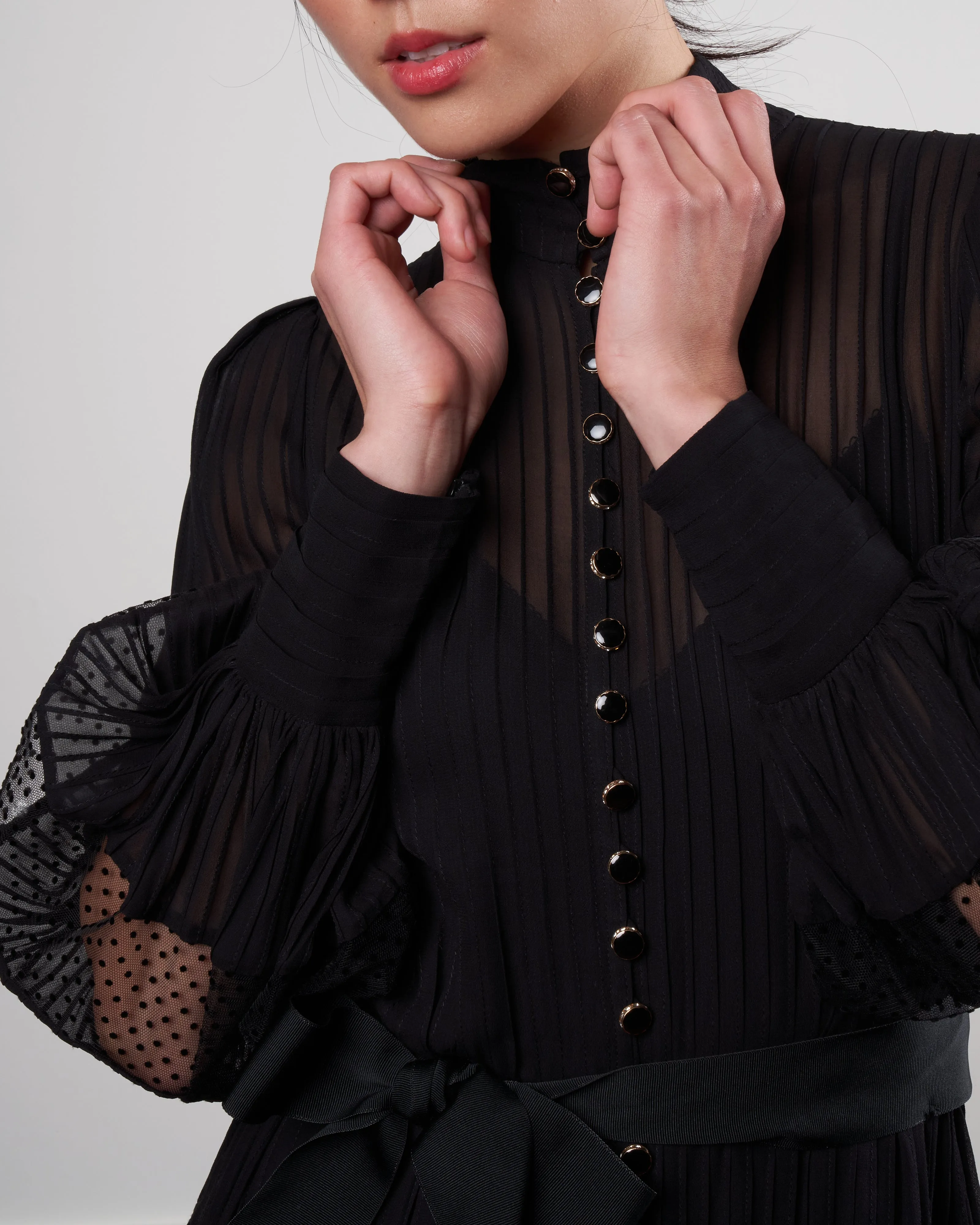 spliced mesh midi dress - black