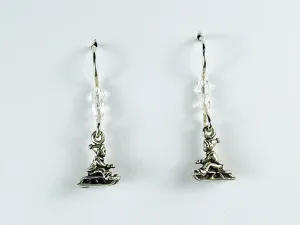 Sterling silver tiny child on sled dangle earrings-snow, winter,sledding, sleigh