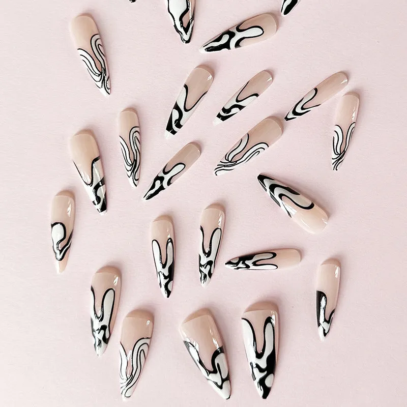 Stiletto French lrregular Stripe Black White