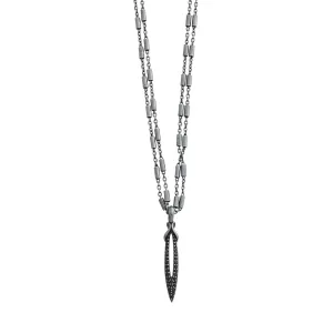 Stiletto Pavé Bar Chain Pendant - Black Ruthenium Vermeil   CZ Noir