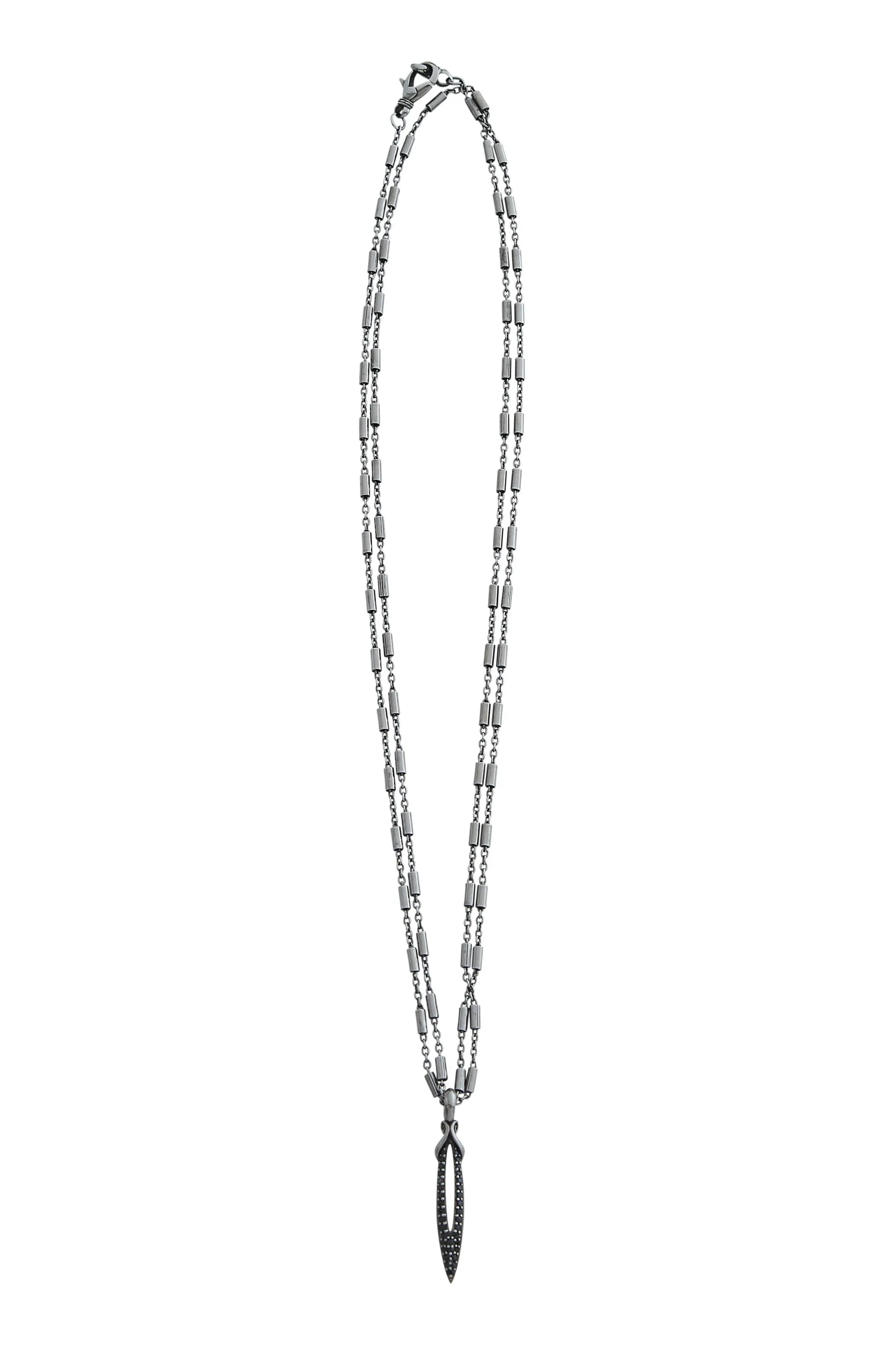 Stiletto Pavé Bar Chain Pendant - Black Ruthenium Vermeil   CZ Noir