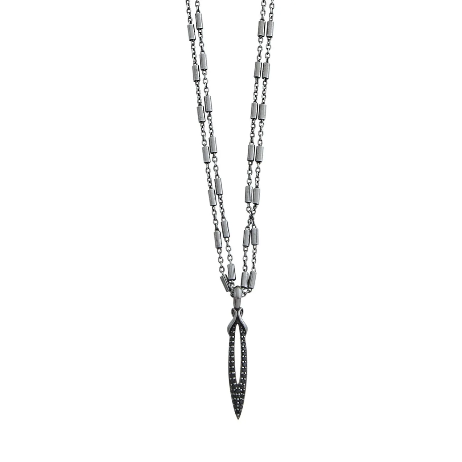 Stiletto Pavé Bar Chain Pendant - Black Ruthenium Vermeil   CZ Noir