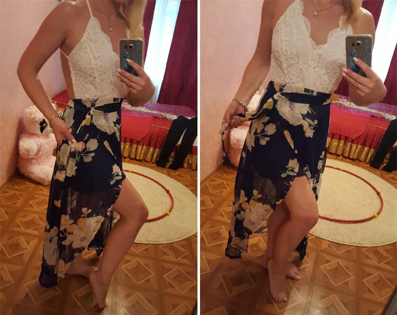 Summer lace v neck dress Strap  high waist beach designed 2017