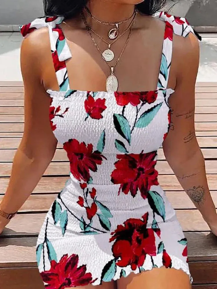 Summer Sexy Bodycon Wrap Dress Floral Mini Dress for Women