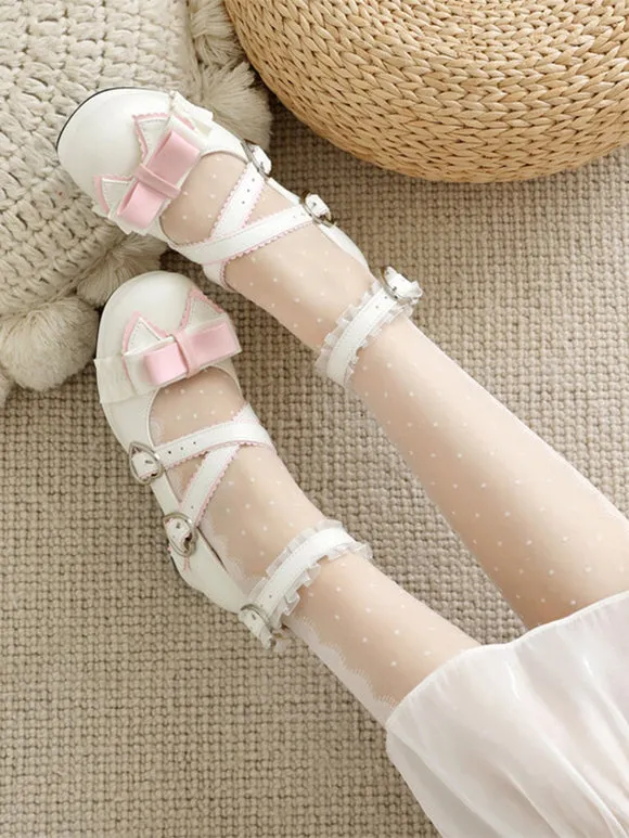 Sweet Lolita Footwear Light Sky Blue Bows Round Toe PU Leather Lolita Pumps
