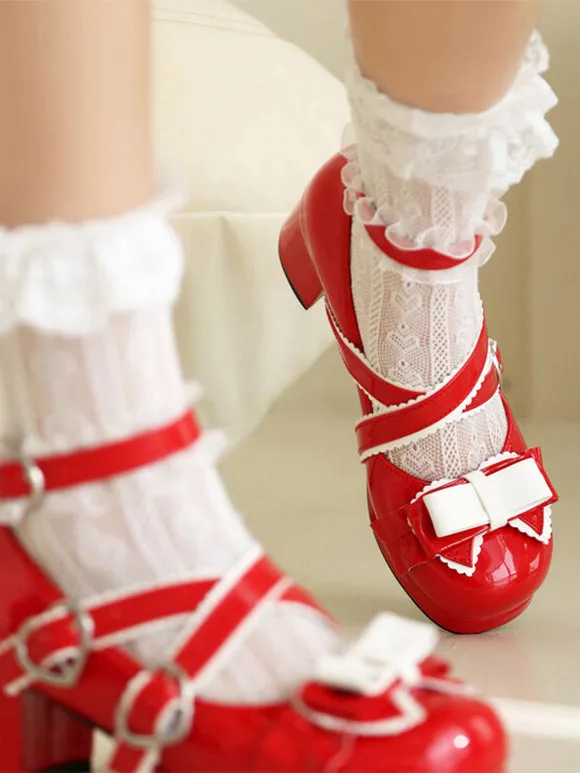 Sweet Lolita Footwear Light Sky Blue Bows Round Toe PU Leather Lolita Pumps