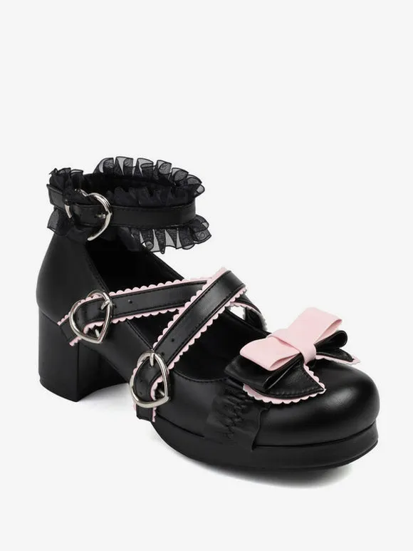 Sweet Lolita Footwear Light Sky Blue Bows Round Toe PU Leather Lolita Pumps