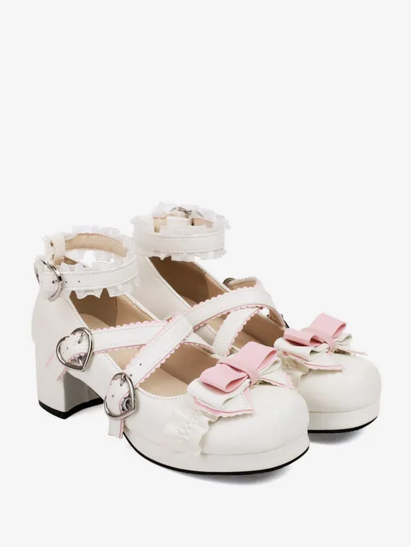 Sweet Lolita Footwear Light Sky Blue Bows Round Toe PU Leather Lolita Pumps
