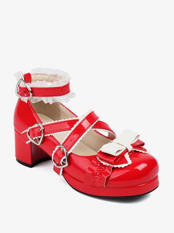 Sweet Lolita Footwear Light Sky Blue Bows Round Toe PU Leather Lolita Pumps