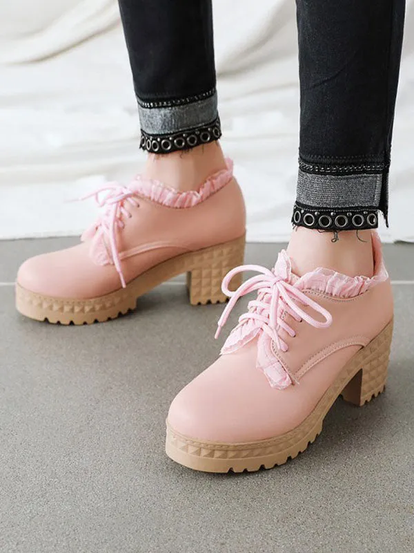 Sweet Lolita Footwear Round Toe Chunky Heel PU Leather Lolita Shoes