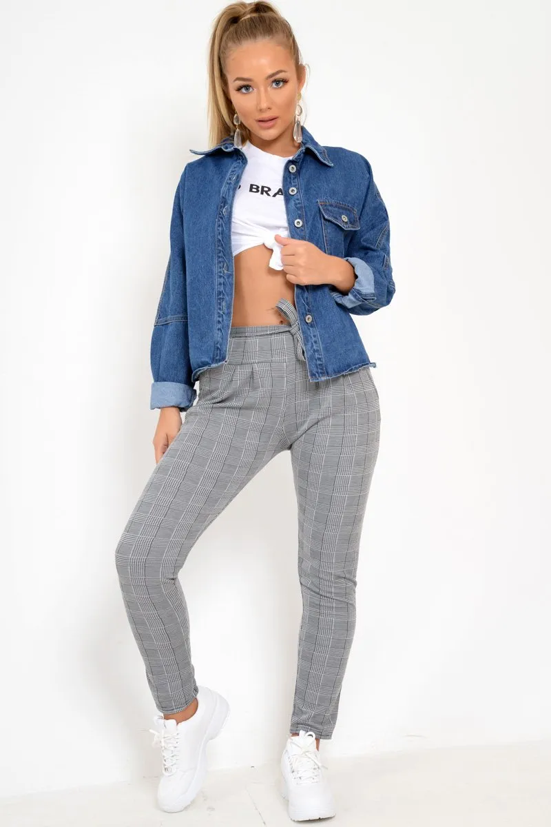 Tartan Paper Bag Tie Waist Cigarette Trousers - Karmen