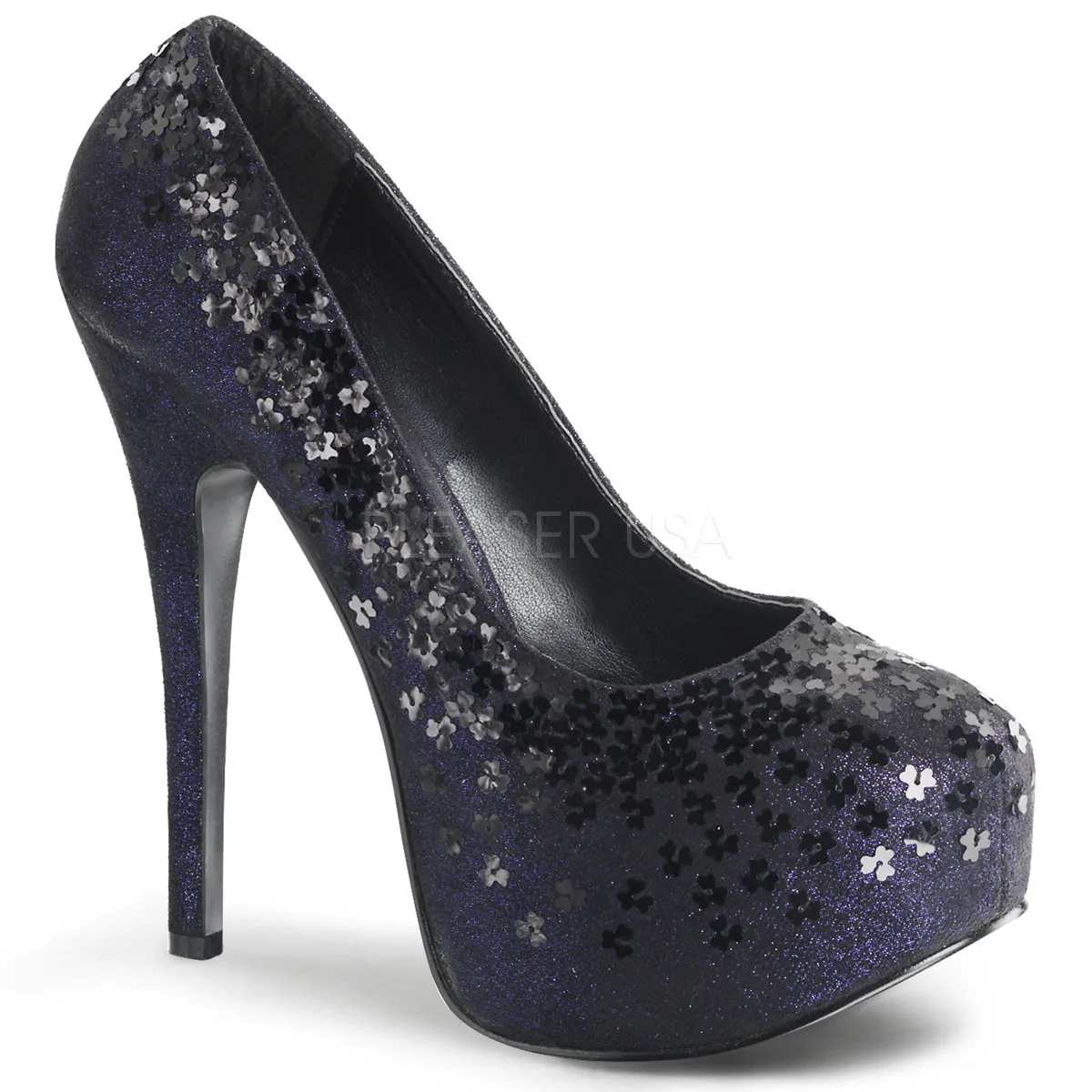 TEEZE-06SQ  Navy Blue Sequined Metallic Fabric