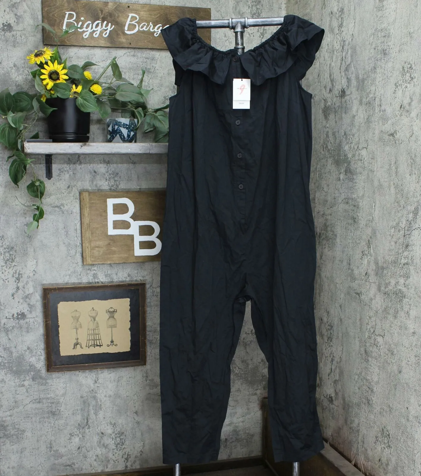 The Nines by HATCH Flounce Off The Shoulder Button-Front Maternity Jumpsuit