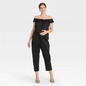 The Nines by HATCH Flounce Off The Shoulder Button-Front Maternity Jumpsuit
