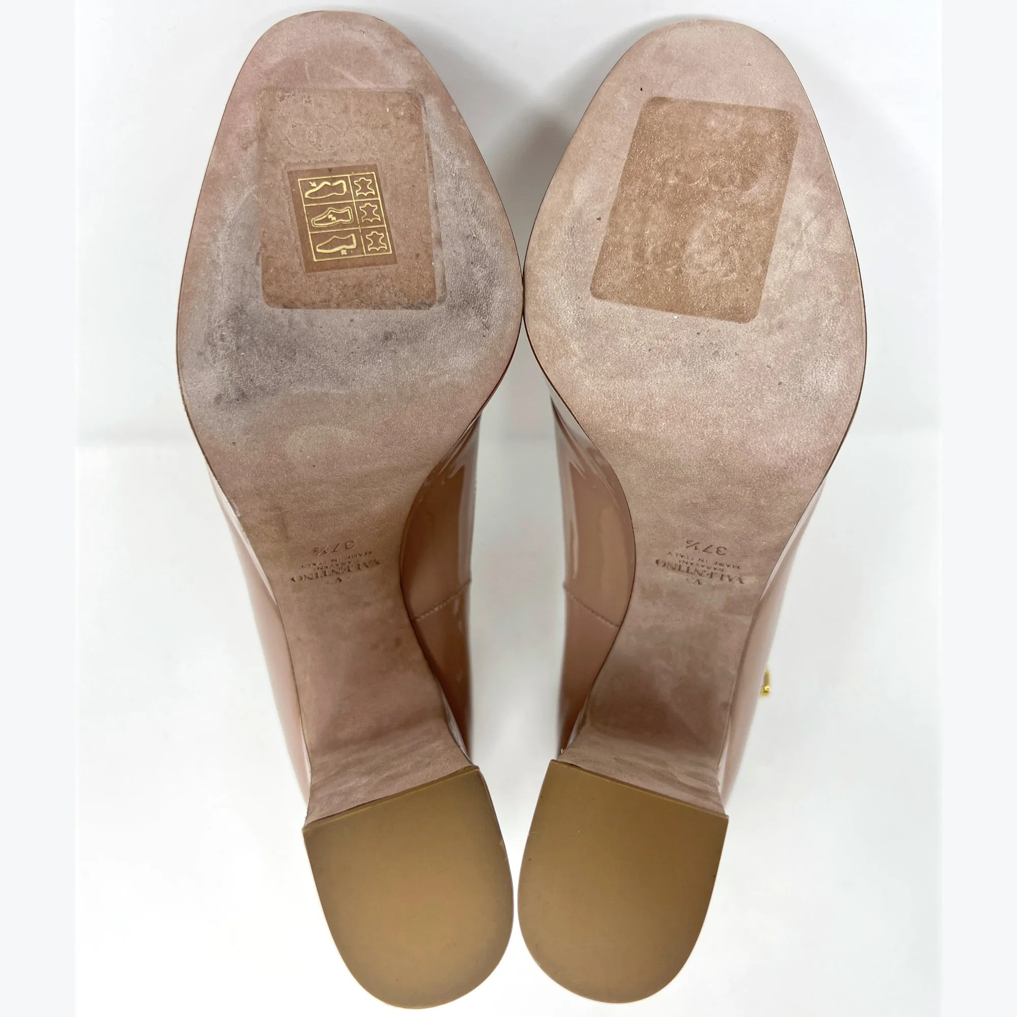 Valentino TanGo V Logo Canelle Tan Patent Leather Round Toe Platform Heels Pumps EU 37.5
