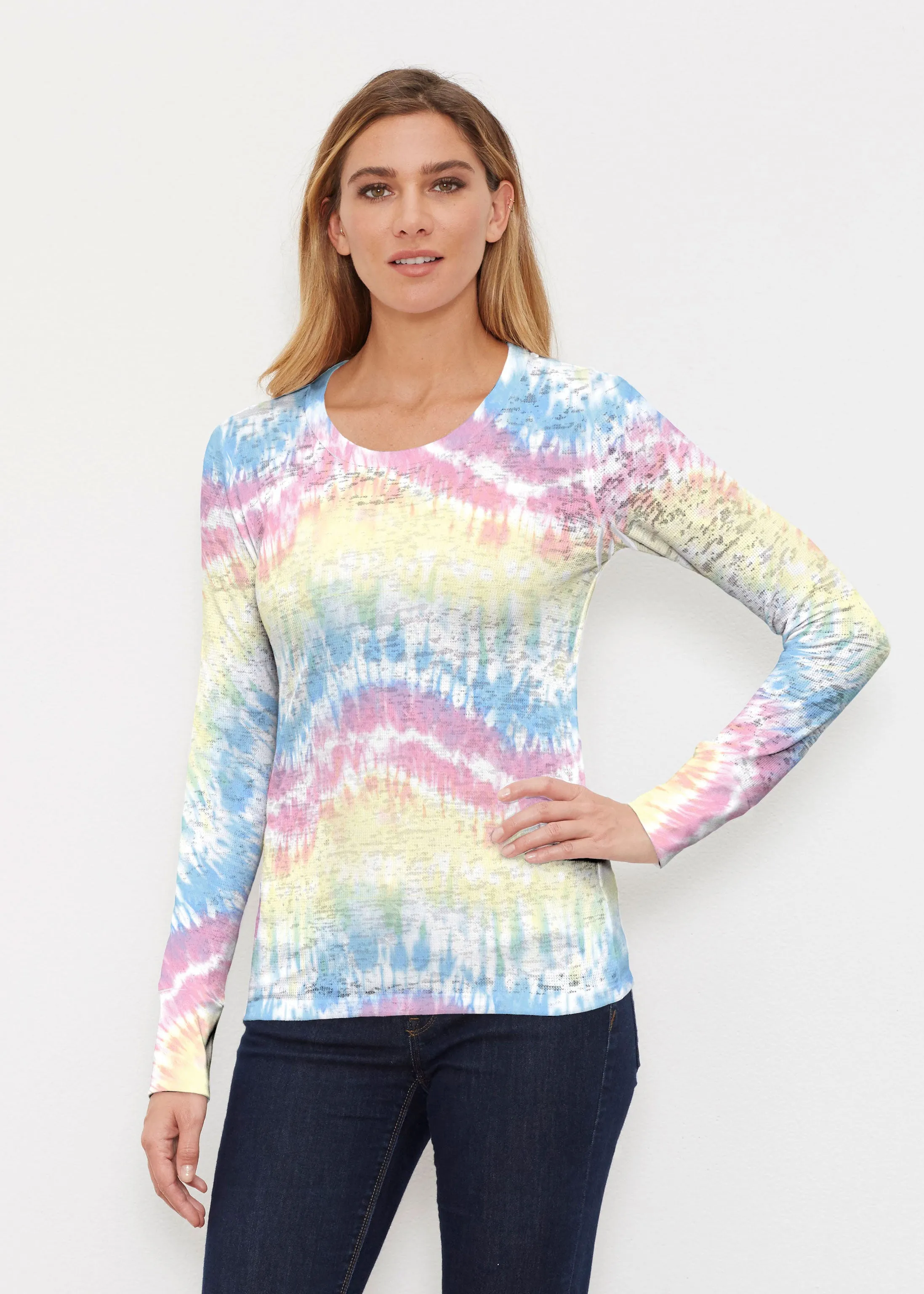 Waves Tie Dye (7896) ~ Thermal Long Sleeve Crew Shirt
