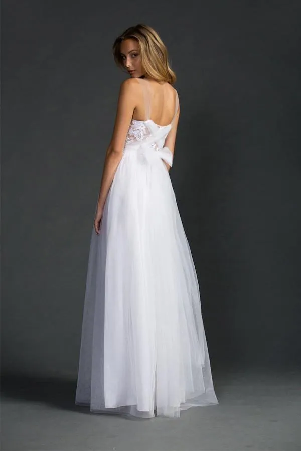 White Beach Sleeveless Floor length A-line Tulle Wedding Dresses  WD175