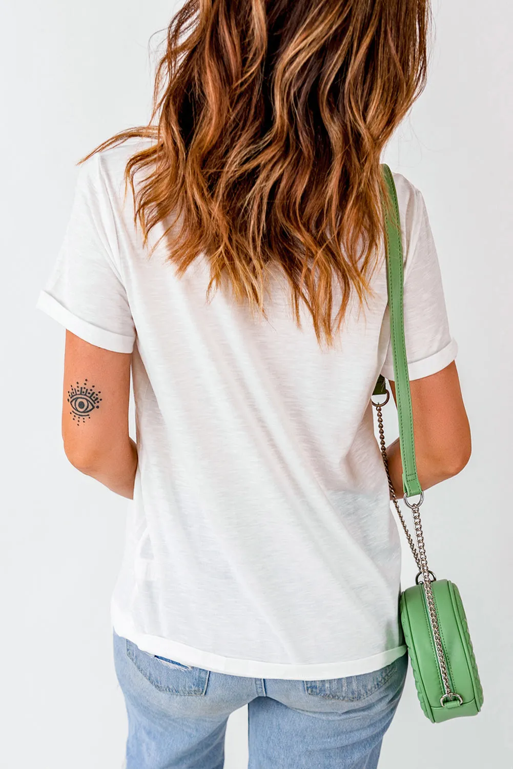 White Floral Bunny Graphic Crewneck Easter Fashion Tee