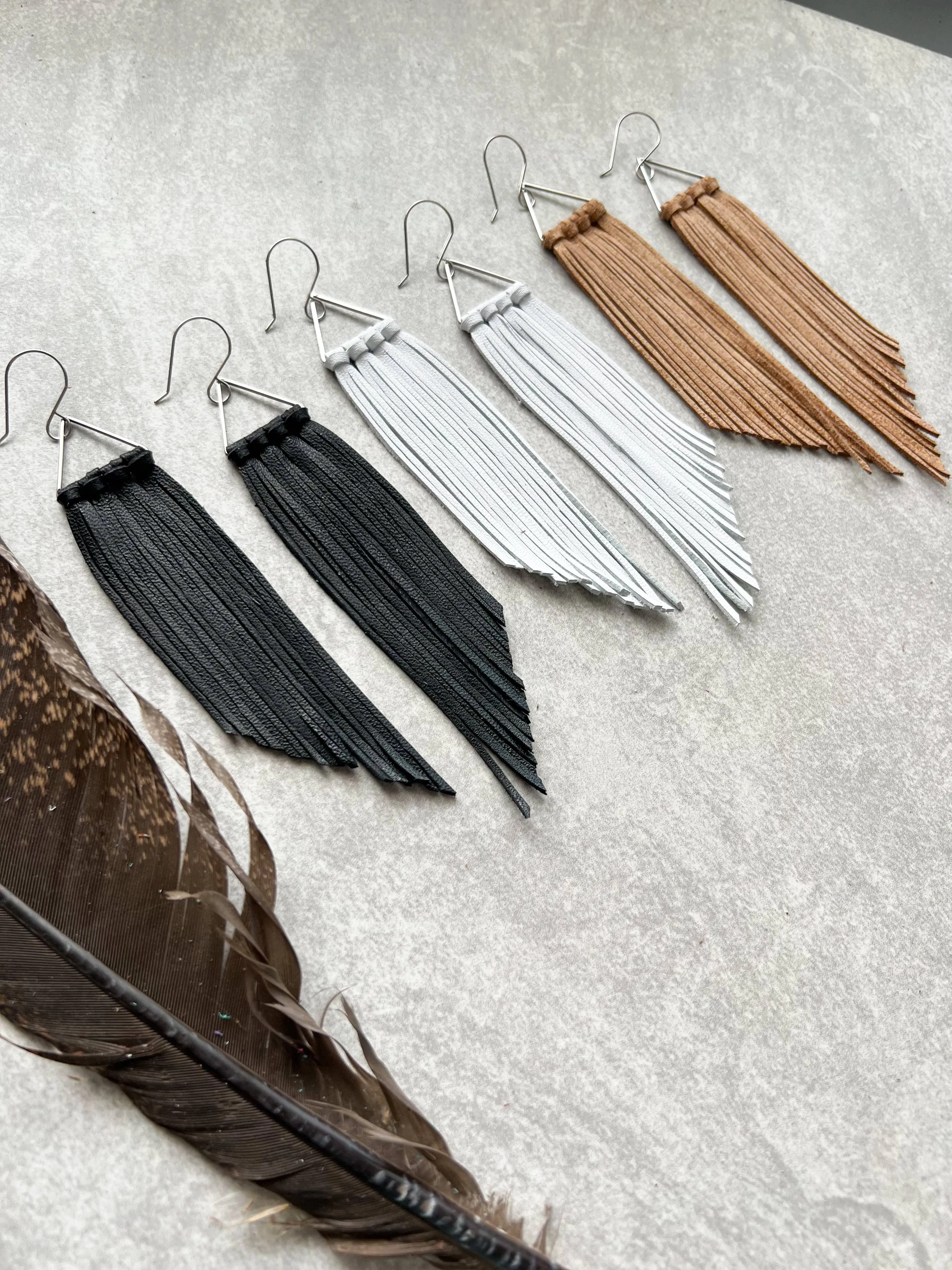 White Fringed in Faith Corvallis Triangle Fringe Earrings