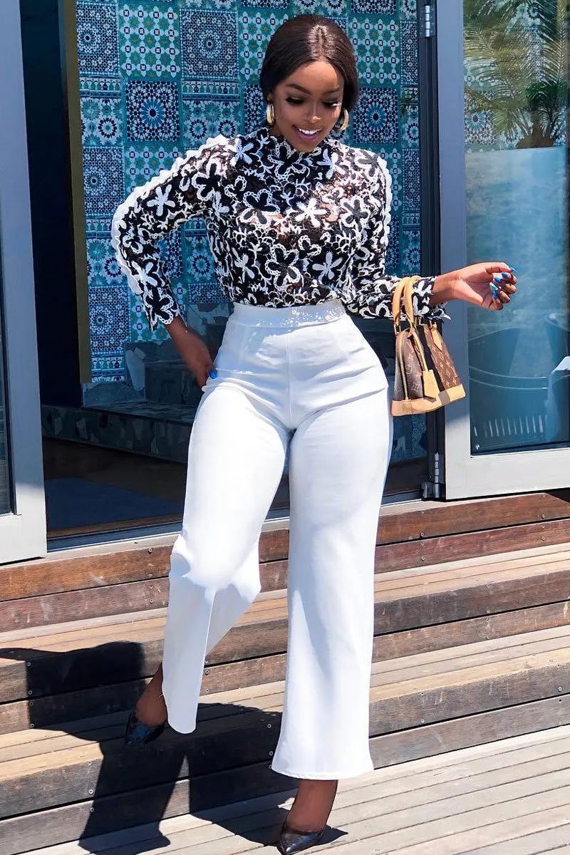 White High Waist Flare Trousers -Tisha