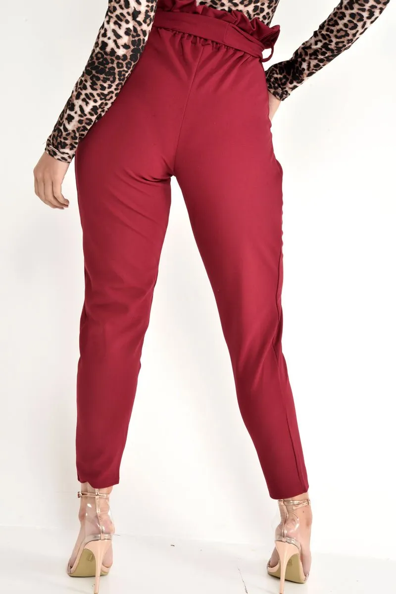 Wine Paper Bag Tie Waist Cigarette Trousers - Karmen