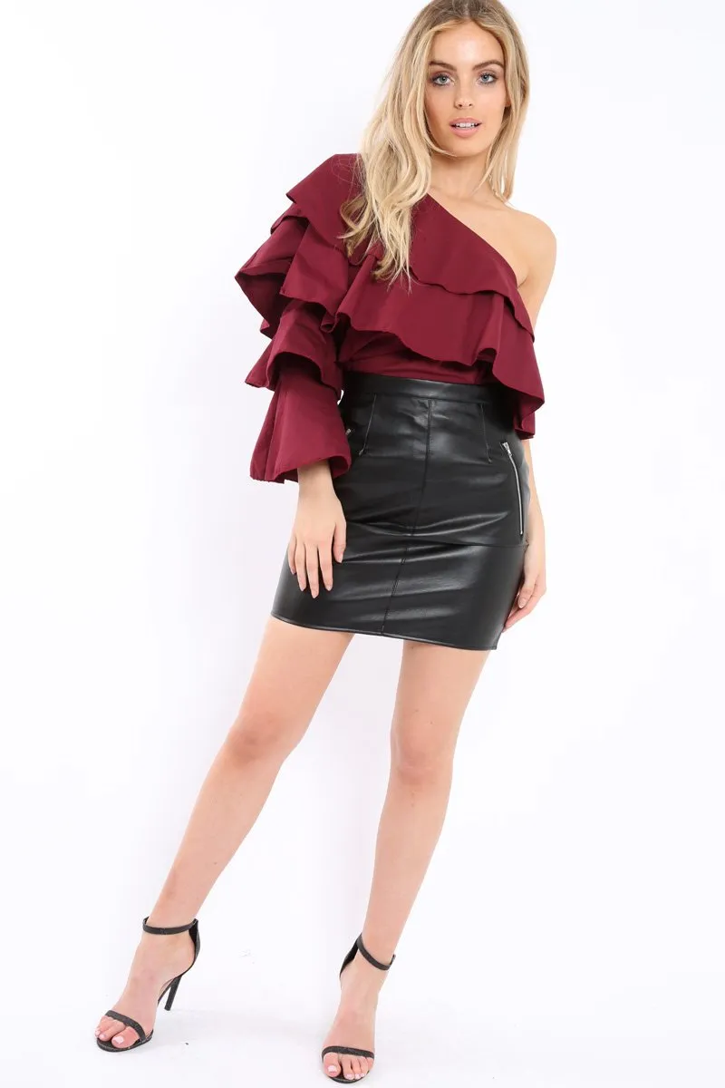 Wine Ruffle One Sleeve Top - Sierra