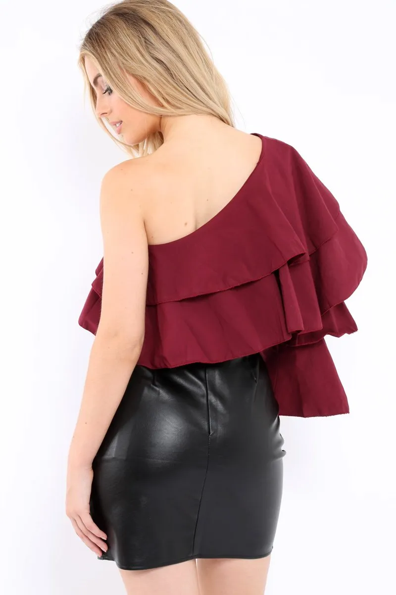 Wine Ruffle One Sleeve Top - Sierra