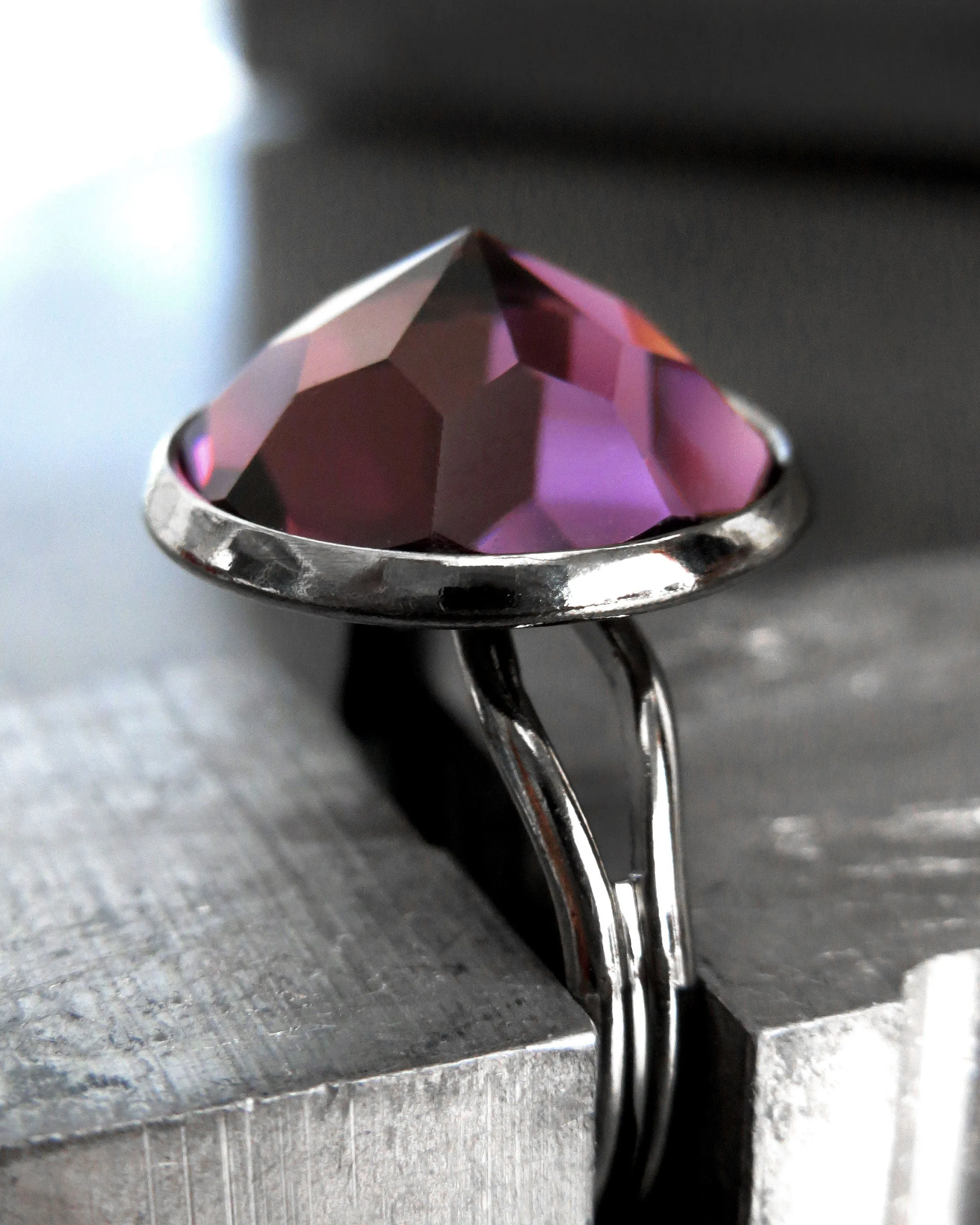 WITCHING HOUR - Gothic Purple Ring w Vintage 'Amethyst' Crystal